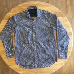 Bugatchi Men's Dress Shirt Blue Geo Design Button Down Size Med